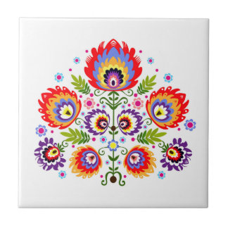 Ceramic tile with polish pattern folk