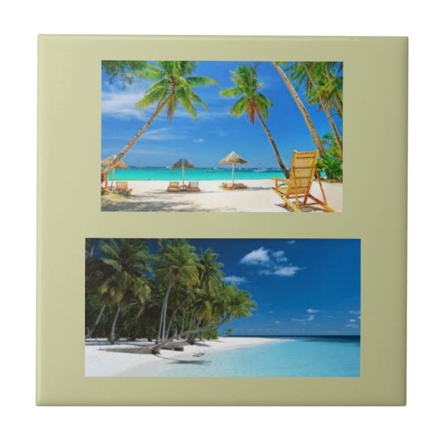 Ceramic tile with two beach scenes (Front)