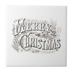 CERAMIC TILE WITH VINTAGE "MERRY CHRISTMAS"