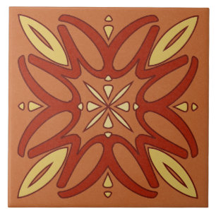 Ceramic Tile- Yellow and Red Kaleidoscope Flower Tile