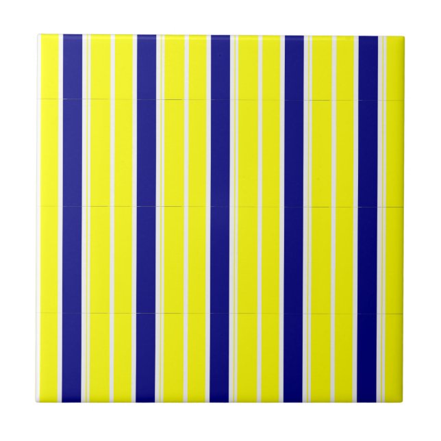 Ceramic Tile Yellow & Blue White Stripe (Front)