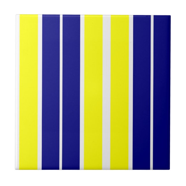 Ceramic Tile Yellow & Blue White Stripe  (Front)