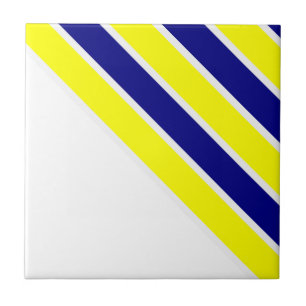 Ceramic Tile Yellow & Blue White Stripe Square