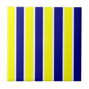 Ceramic Tile Yellow & Blue White Stripe Square