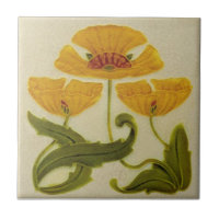 Ceramic Tile - Yellow Flower Heads Art Nouveau