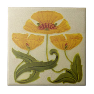 Ceramic Tile - Yellow Flower Heads Art Nouveau