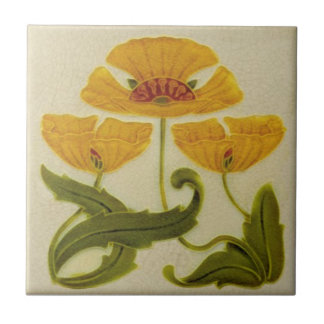 Ceramic Tile - Yellow Flower Heads Art Nouveau