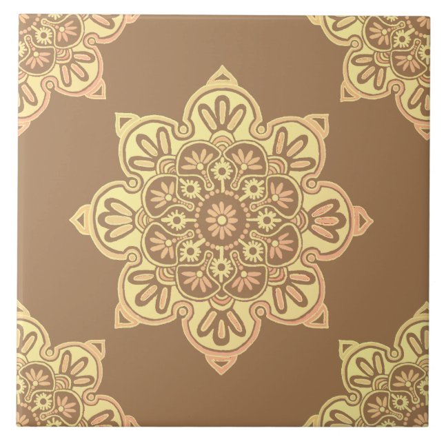 Ceramic tile, yellow medallion on light brown cera tile (Front)