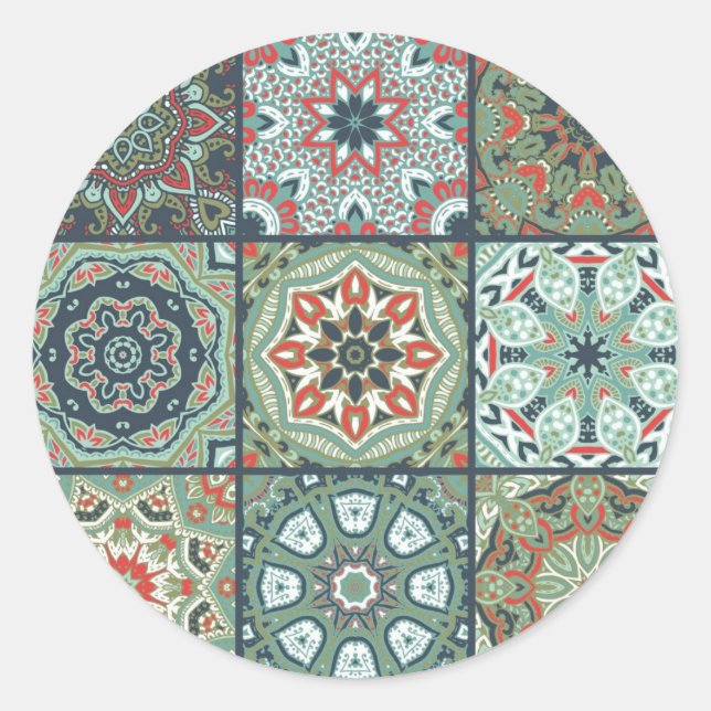 Ceramic tiles pattern classic round sticker (Front)