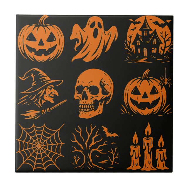 Ceramic tiles with various Halloween-themed images (Front)