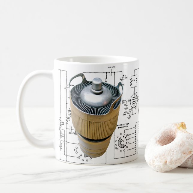 Ceramic Transmitting Tube Schematic Coffee Mug (With Donut)