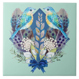 Ceramic Wall Tile - Birds and Feathers