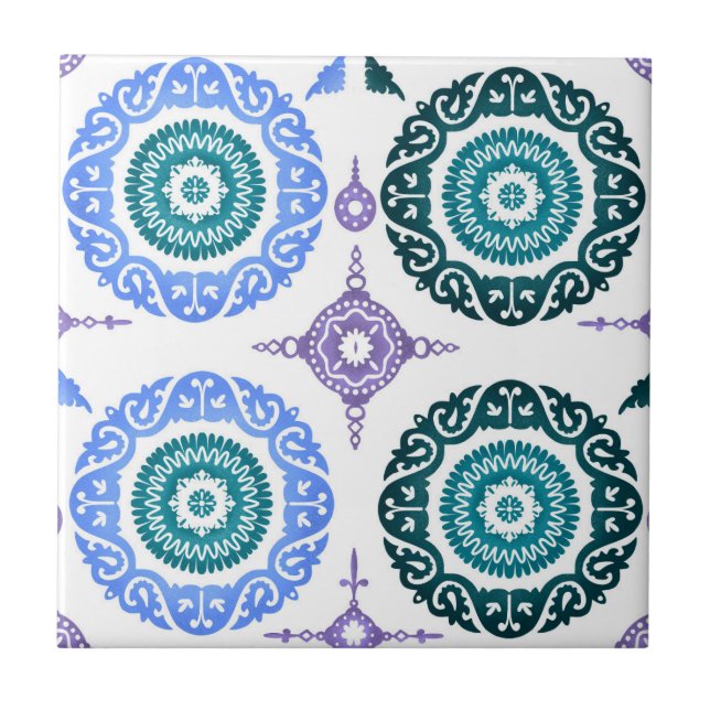 Ceramic Wall Tile – Portuguese Blue & Teal. (Front)