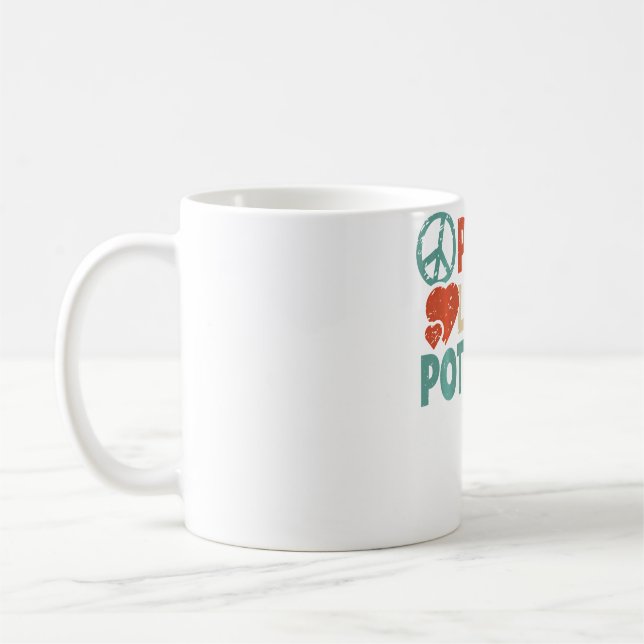 Ceramics Artist I Love Pottery Peace Love Pottery Coffee Mug (Left)