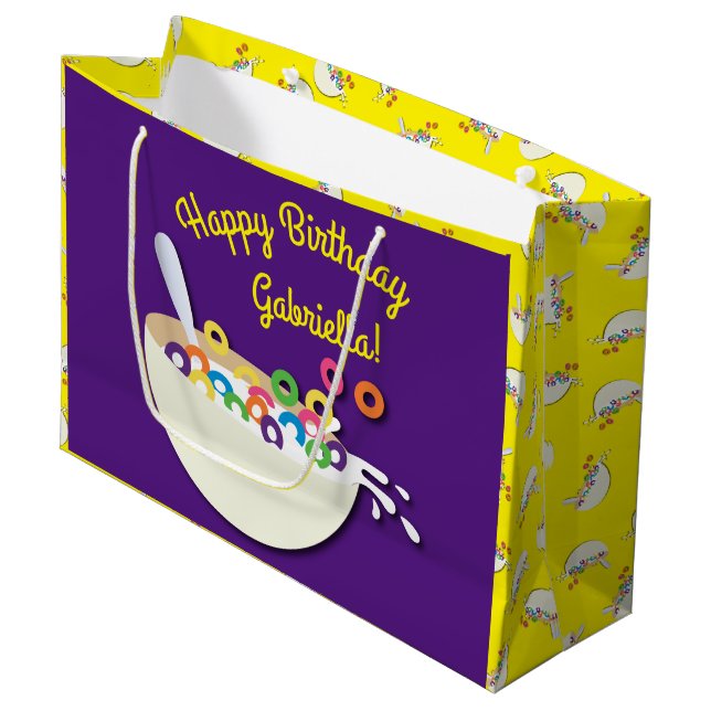 Cereal Bowl Kids Sleepover Birthday Party Cute Large Gift Bag (Front Angled)