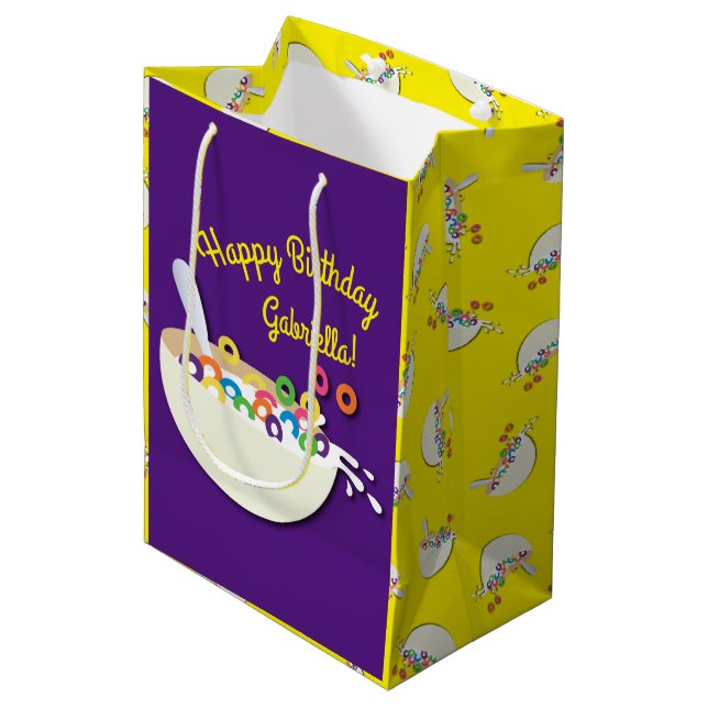 Cereal Bowl Kids Sleepover Birthday Party Cute Medium Gift Bag (Front Angled)