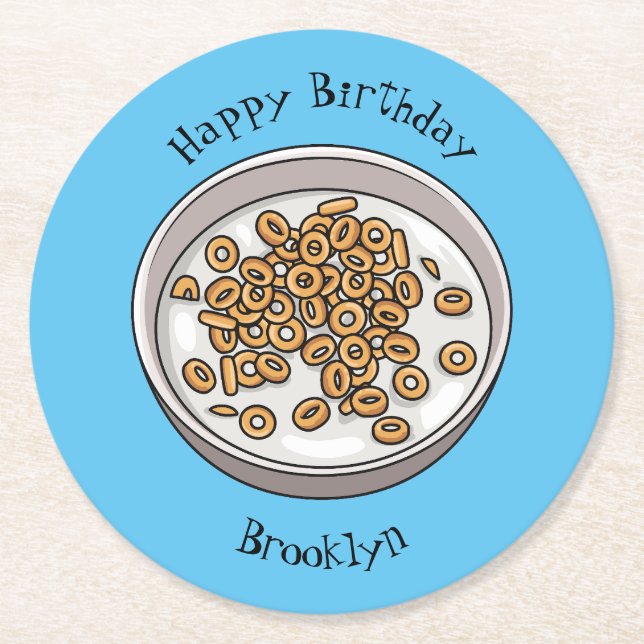 Cereal cartoon illustration round paper coaster (Front)