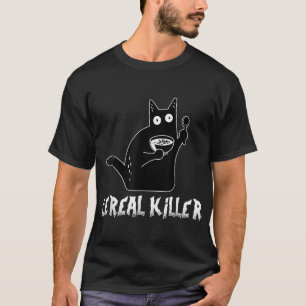 Cereal Killer Black Cat Lover Breakfast Food Pun  T-Shirt