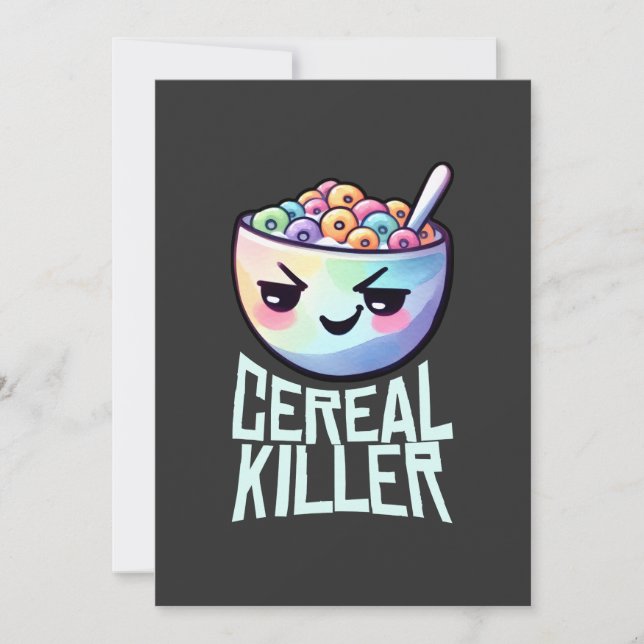 Cereal Killer Breakfast Pun Invitation (Front)