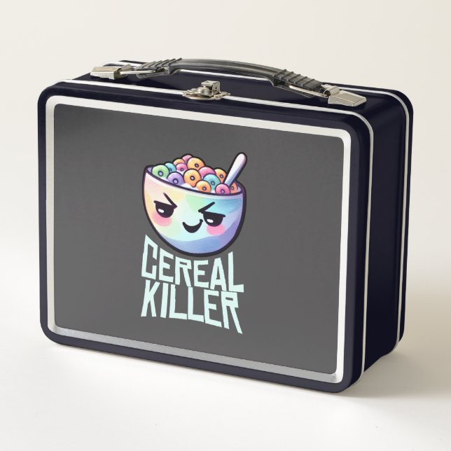 Cereal Killer Breakfast Pun Metal Lunch Box (Front)