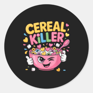 Cereal Killer Cartoon Bowl Funny Breakfast Classic Round Sticker