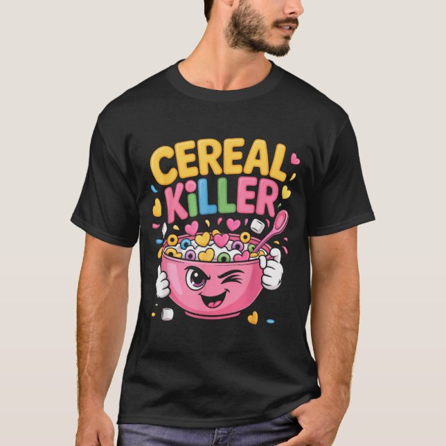 Cereal Killer Cartoon Bowl Funny Breakfast  T-Shirt (Front)