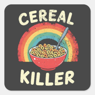 Cereal Killer Mens Food Pun True Crime Square Sticker