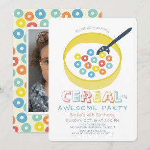 Cereal-sly Awsome Yellow Cereal Photo Birthday Invitation