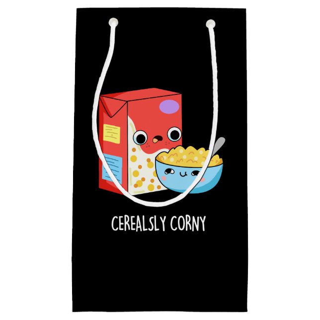 Cerealsly Corny Funny Milk Cereal Pun Dark BG Small Gift Bag (Front)