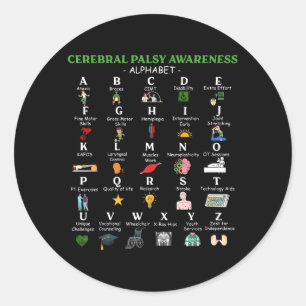 Cerebral Palsy Awareness Alphabet CP Green Ribbon Classic Round Sticker