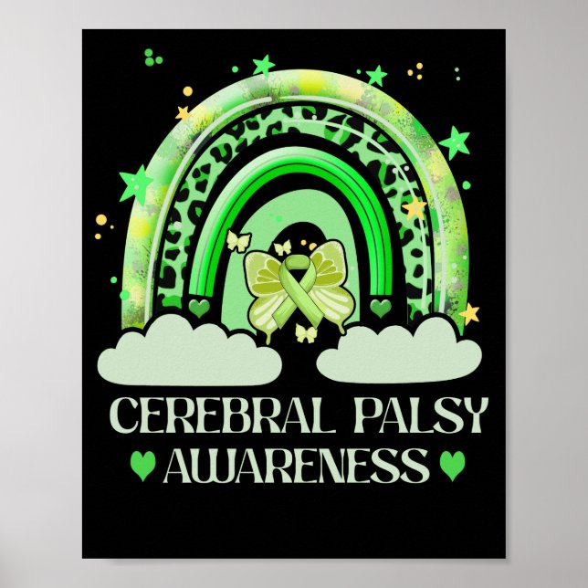 Cerebral Palsy Awareness Bleached Rainbow Boho Poster (Front)