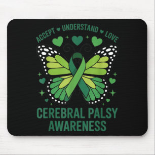 Cerebral Palsy Awareness Green Ribbon Butterfly Mouse Mat