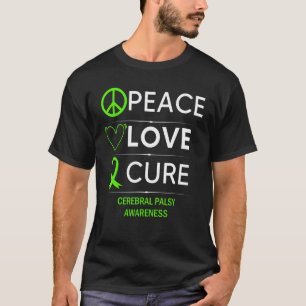Cerebral Palsy Awareness Peace Love Cure Green Rib T-Shirt