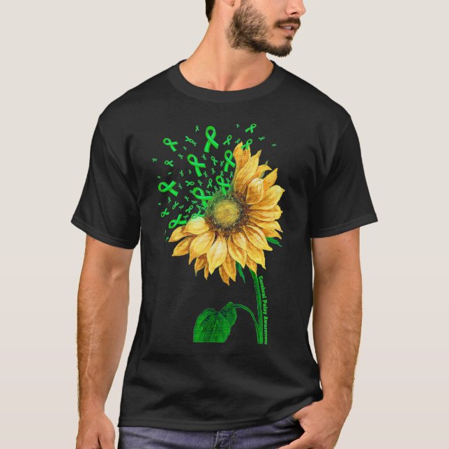 CEREBRAL PALSY AWARENESS Sunflower Green Ribbon T-Shirt (Front)
