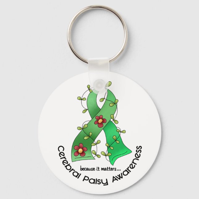 Cerebral Palsy FLOWER RIBBON 1 Key Ring (Front)