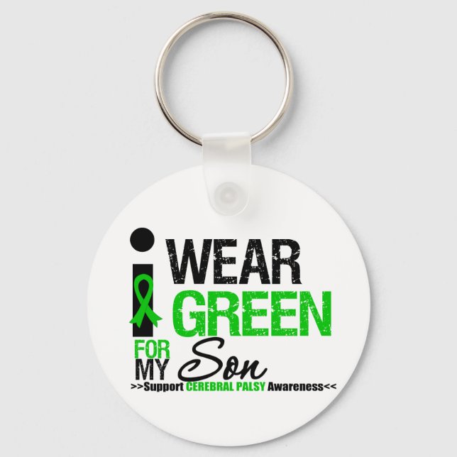 Cerebral Palsy I Wear Green Ribbon For My Son Key Ring (Front)