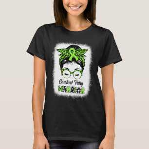 Cerebral Palsy Warrior Messy Bun Women Mom Wife Cp T-Shirt