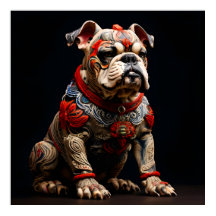 Ceremonial Bulldog in Warrior Attire