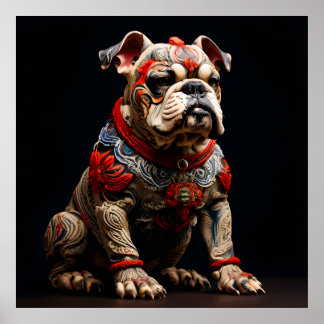 Ceremonial Bulldog in Warrior Attire Poster