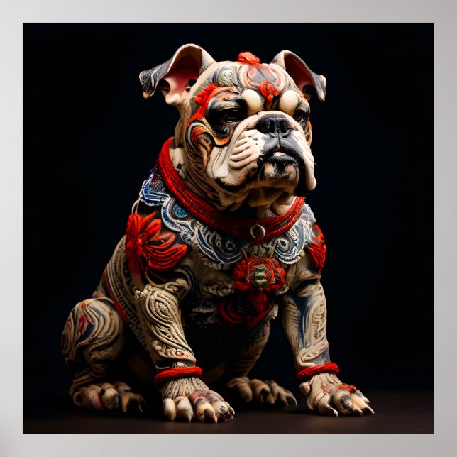 Ceremonial Bulldog in Warrior Attire Poster (Front)