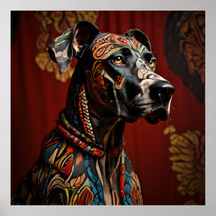 Ceremonial Great Dane in Warrior Attire Poster
