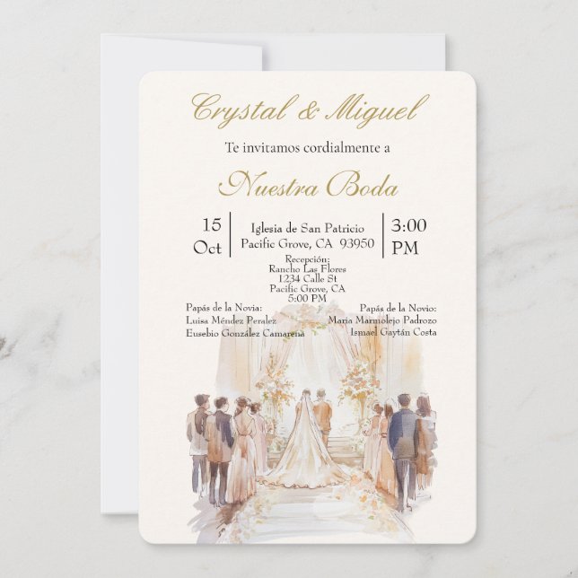 Ceremony beige wedding  invitation (Front)