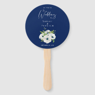 Ceremony Program Wedding   Navy Blue White Floral Hand Fan