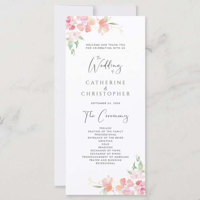 Ceremony Program Wedding | Pink & Coral Floral (Front)