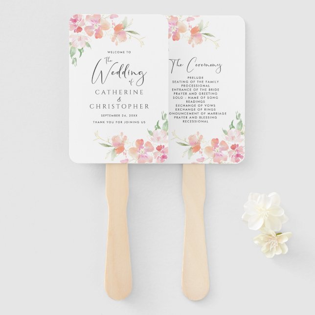 Ceremony Program Wedding | Pink & Coral Floral Hand Fan (Front and Back)