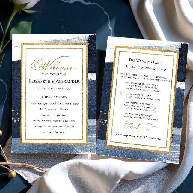 Ceremony Programs | Navy Blue Wedding Abstract Invitation (Creator Uploaded)