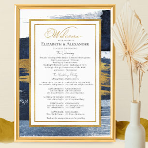 Ceremony Programs Signs Blue Wedding Abstract