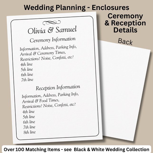 Ceremony & Reception Venues info - Black White Enclosure Card (Creator Uploaded)