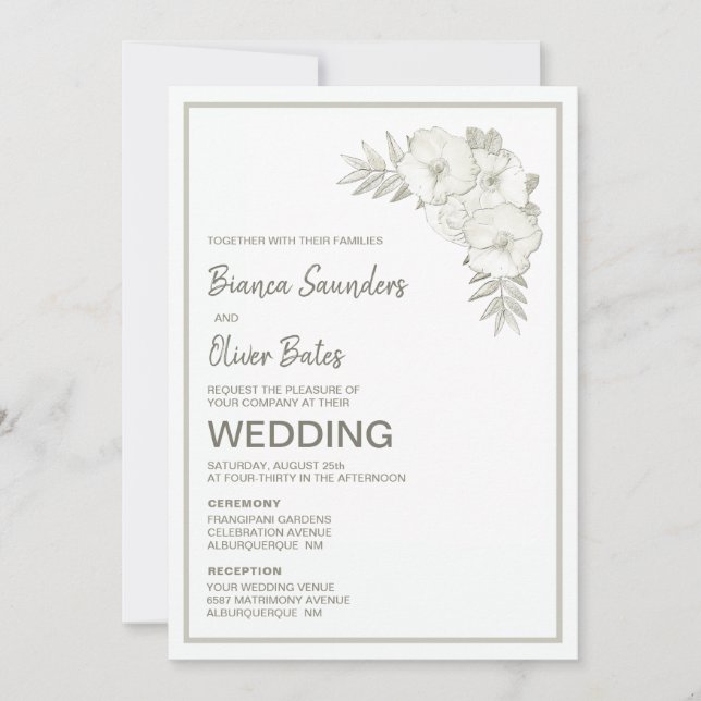 Ceremony Reception Vintage Embossed Floral Wedding Invitation (Front)