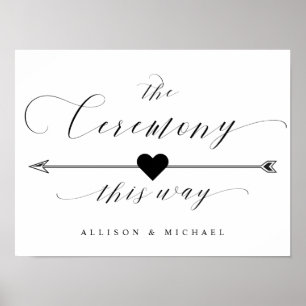 Ceremony This Way Elegant Script Directional Sign